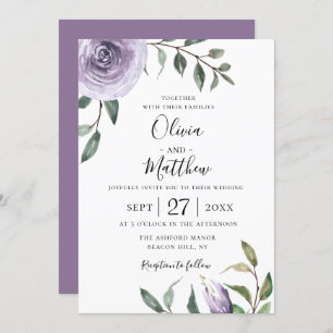 Invitación a la boda botánica púrpura de Wisteria