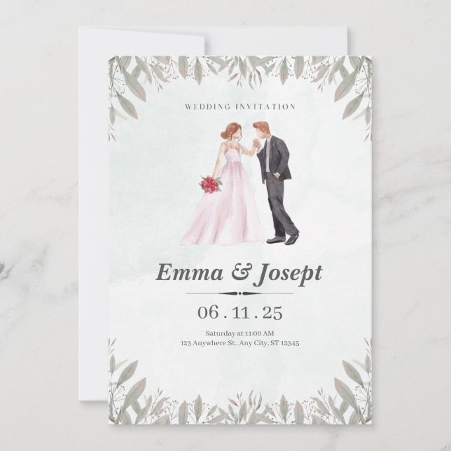 Invitación a la boda botánica romántica (Anverso)