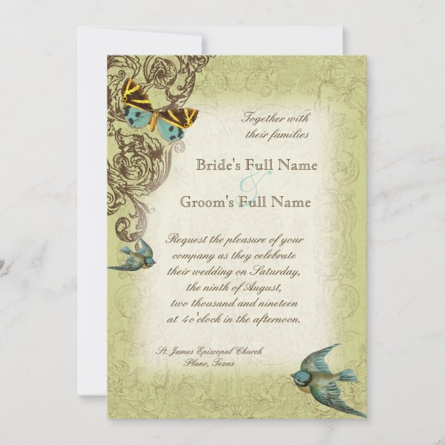 Invitación a la boda botánica - Verde (Anverso)