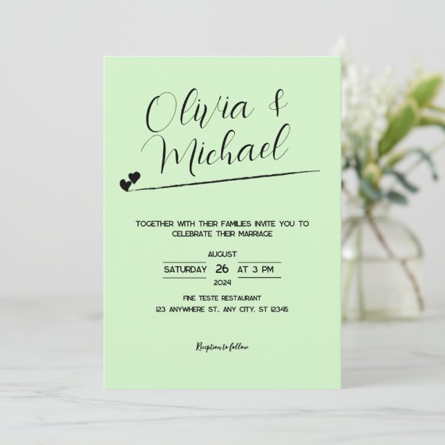 Invitación a la Boda Botánica Verde Pastel (Anverso de pie)