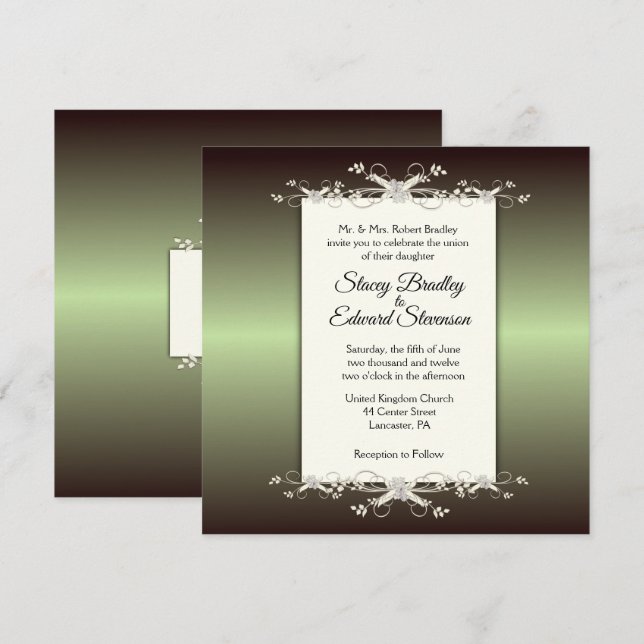 Invitación a la Boda Brillante de Elegancia Verde (Anverso / Reverso)