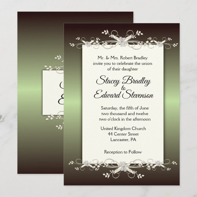 Invitación a la Boda Brillante de Elegancia Verde (Anverso / Reverso)