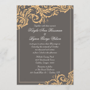 Invitación a la boda brillante gris y amarilla