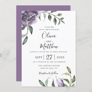 Invitación a la boda bruta-floral púrpura