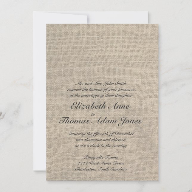 Invitación a la boda Burlap Personalizado (Anverso)