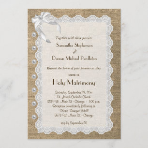 Invitación A La Boda Burlap Y Pearls