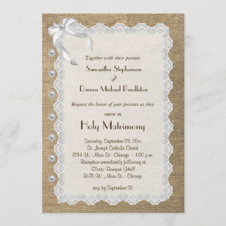 Invitación A La Boda Burlap Y Pearls
