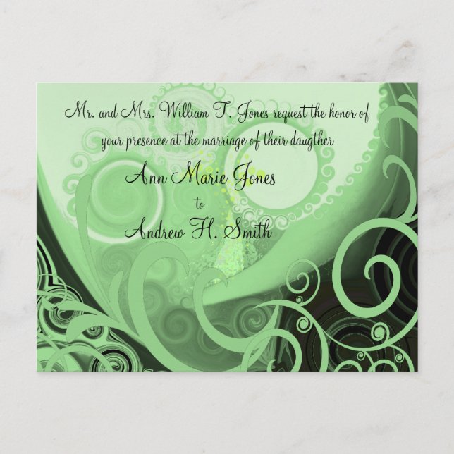 Invitación a la boda Cala Lilly Green Swirls (Anverso)