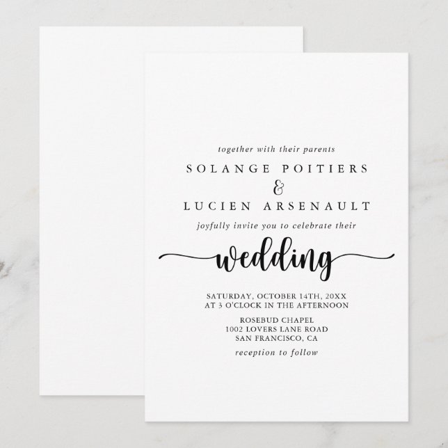 Invitación a la boda caligráfica minimalista (Anverso / Reverso)