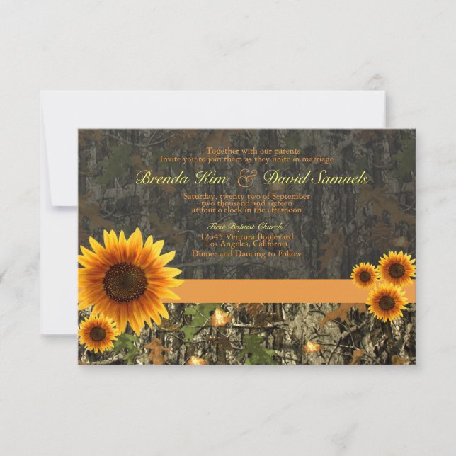 Invitación a la boda Camo Sunflower (Anverso)