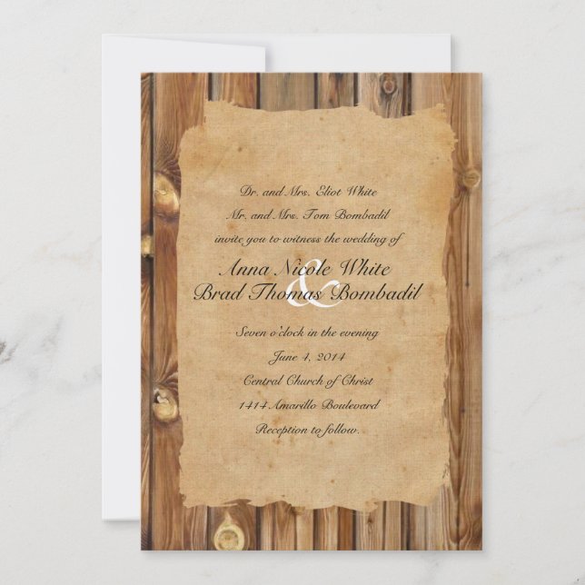 Invitación a la boda campestre rústica de madera d (Anverso)