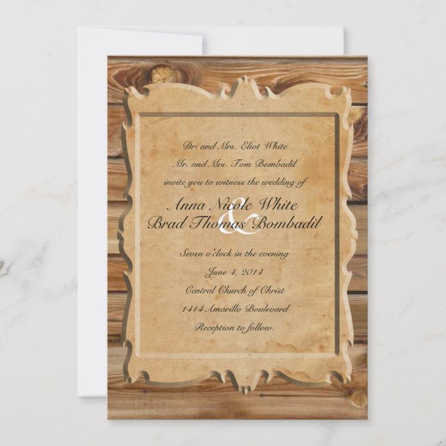 Invitación a la boda campestre rústica de madera d (Anverso)