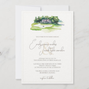 Invitación a la boda - Campo de golf en acuarela