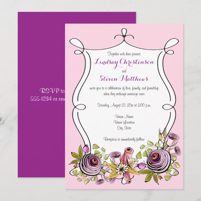 Invitación a la boda caprichosa | Flores acuáticas (Anverso / Reverso)