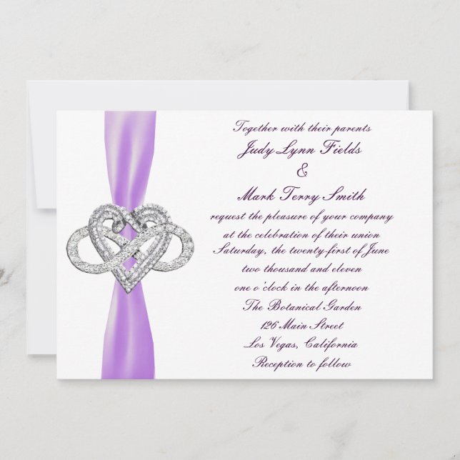 Invitación a la boda cardíaca con infinito púrpura (Anverso)
