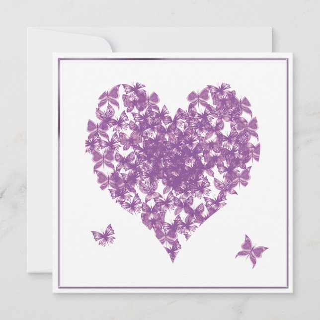 Invitación a la boda cardíaca con mariposa morada (Anverso)
