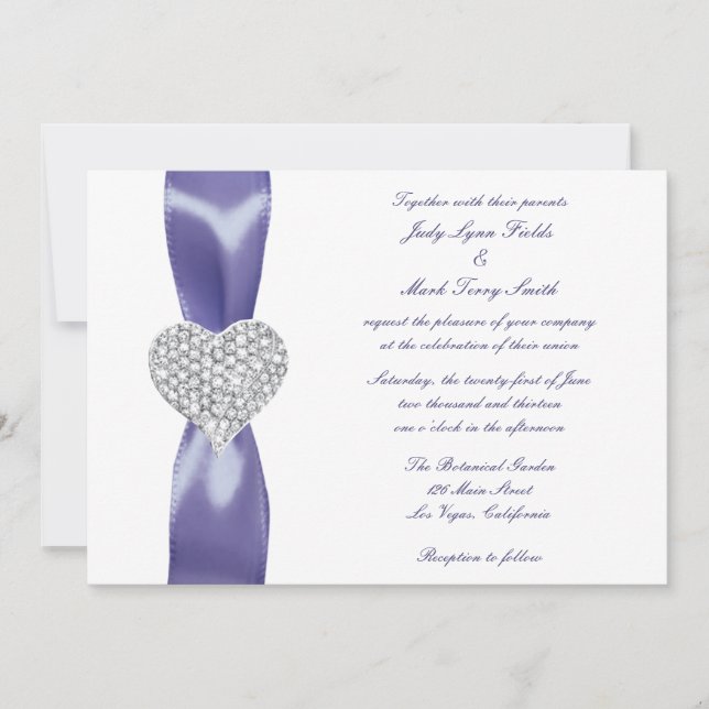 Invitación a la boda cardíaca de Diamante Azul Púr (Anverso)