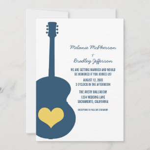 Invitación a la boda cardíaca de guitarra azul/ama