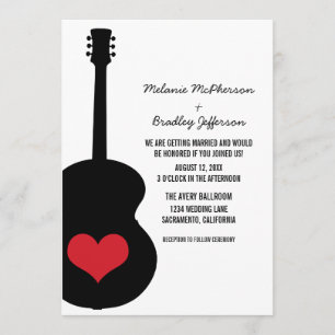 Invitación a la boda cardíaca de guitarra roja/neg