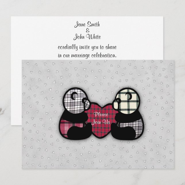 Invitación a la boda cardíaca de Panda (Anverso / Reverso)