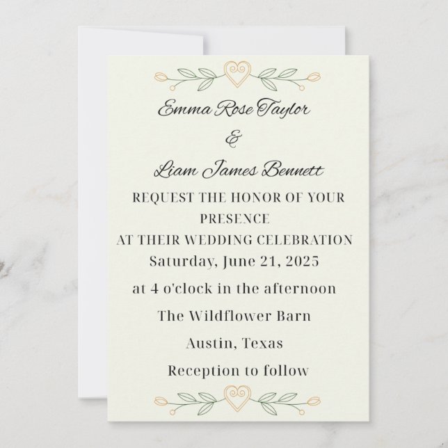 Invitación a la boda cardíaca de simplicidad (Anverso)