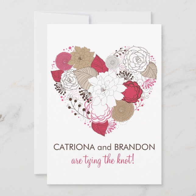 Invitación a la Boda Cardíaca Floral Caliente Rosa (Anverso)
