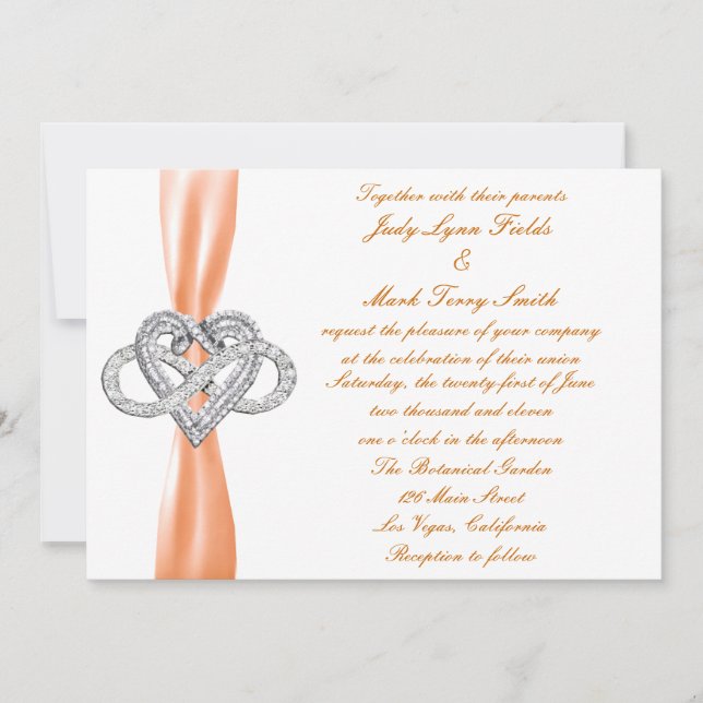 Invitación a la boda cardíaca infinita naranja (Anverso)