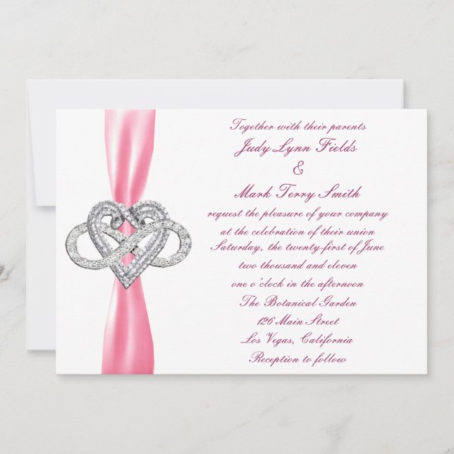 Invitación a la boda cardíaca infinity rosa (Anverso)