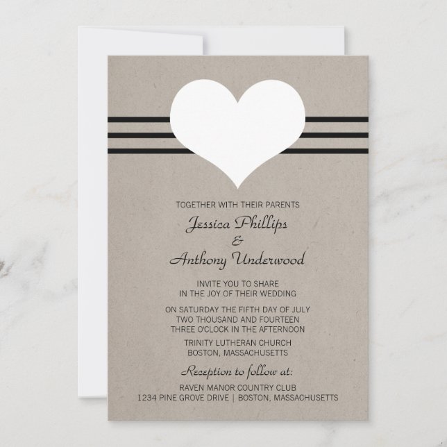 Invitación a la boda cardíaca moderna, beige (Anverso)