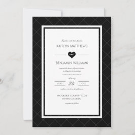 Invitación a la boda cardíaca moderna - negro y bl
