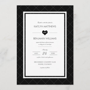 Invitación a la boda cardíaca moderna - negro y bl