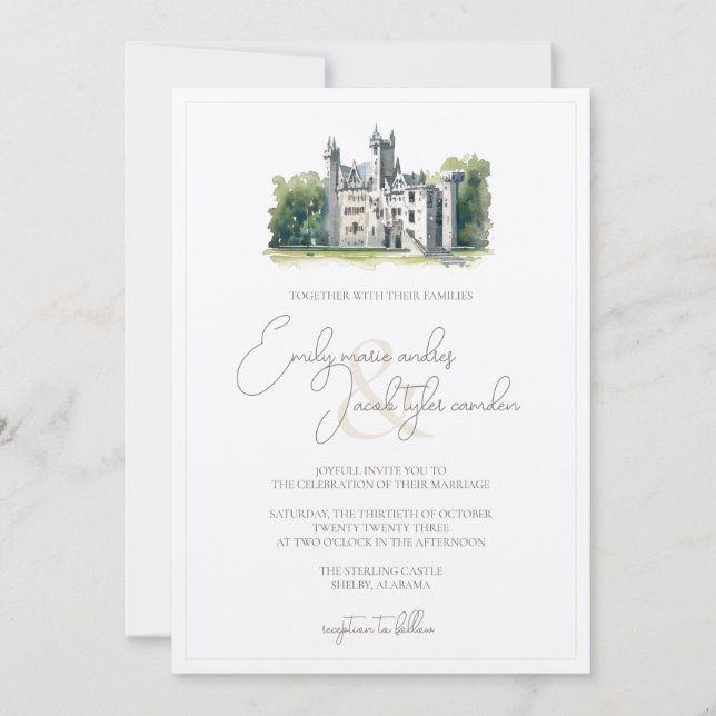 Invitación a la boda - Castillo histórico en acuar (Anverso)