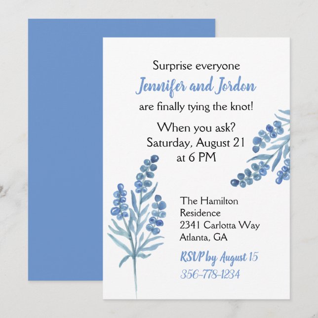 Invitación a la boda casual de bonito (Anverso / Reverso)