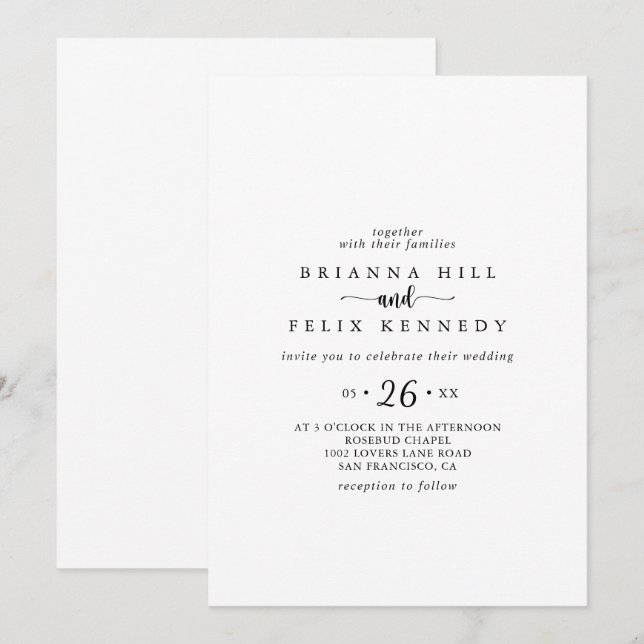 Invitación a la boda casual de caligrafía minimali (Anverso / Reverso)