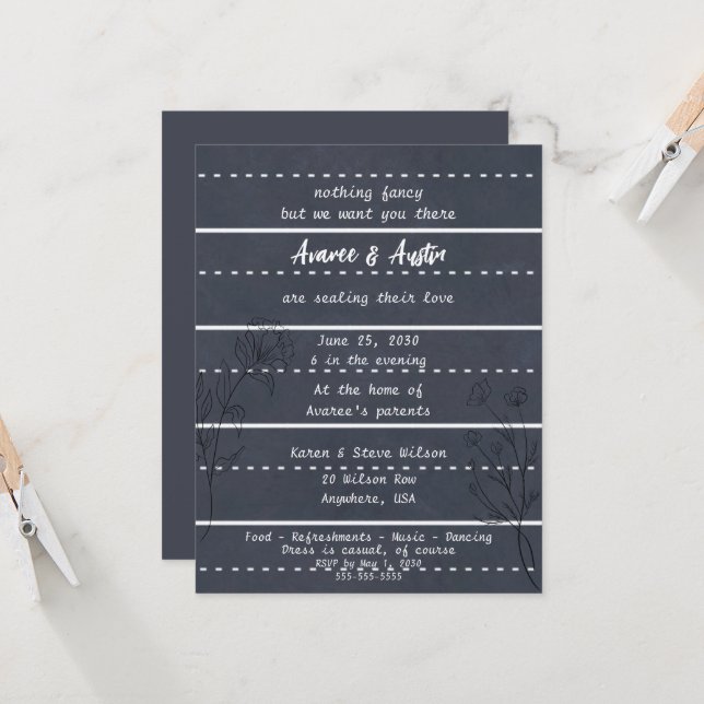 Invitación a la Boda Casual de Chalkboard Escolar (Anverso/Reverso In Situ)