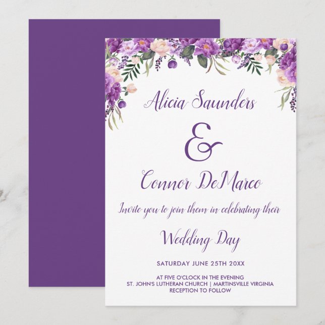 Invitación a la boda Casual de verano floral de pr (Anverso / Reverso)