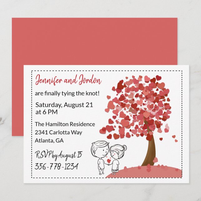 Invitación a la boda Casual del árbol del corazón (Anverso / Reverso)