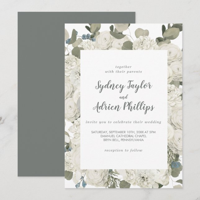 Invitación a la Boda Casual Floral de Invierno (Anverso / Reverso)