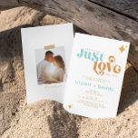 Invitación a la boda casual retro solo amor<br><div class="desc">Esta invitación a la Boda Casual Retro Just Love es genial para la pareja moderna y simple que ama todo lo retro. La paleta de colores del blues,  el amarillo mostaza y el naranja de miel dan un ambiente muy suave en la playa.</div>