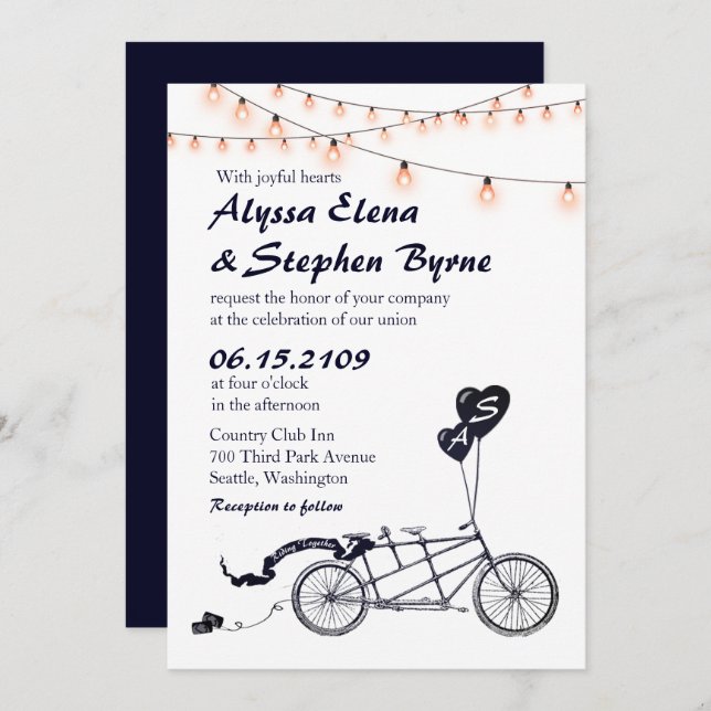 Invitación a la Boda Casual Romántica en Bicicleta (Anverso / Reverso)