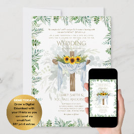 Invitación a la boda CATÓLICA Cruz de girasoles