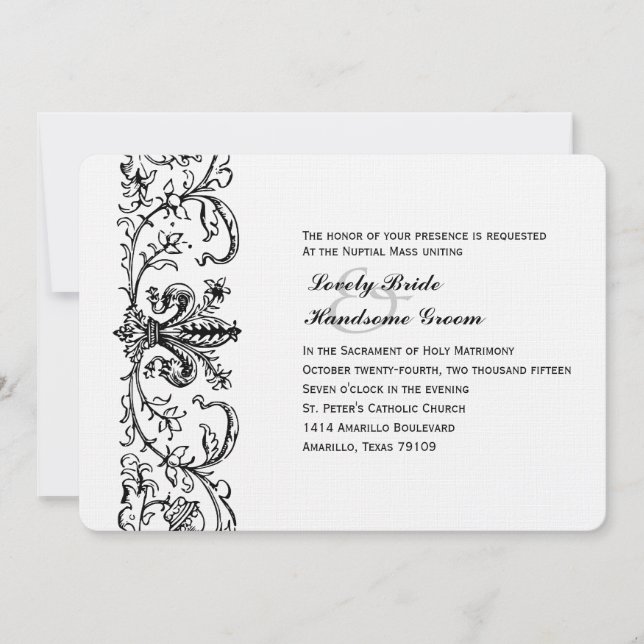 Invitación a la boda católica de Flor Blanca Negra (Anverso)
