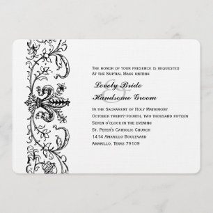 Invitación a la boda católica de Flor Blanca Negra