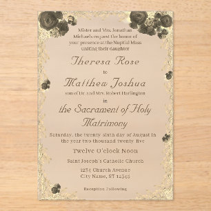 Invitación a la boda católica de Rosas organizativ