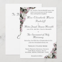 Invitación a la boda católica floral rosa y blanca