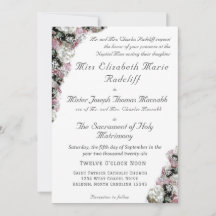Invitación a la boda católica floral rosa y blanca