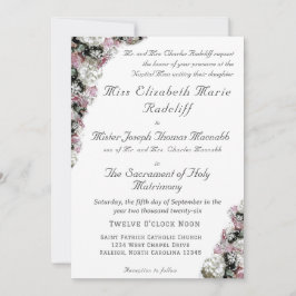 Invitación a la boda católica floral rosa y blanca