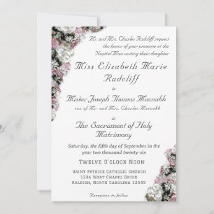 Invitación a la boda católica floral rosa y blanca