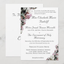 Invitación a la boda católica floral rosa y blanca