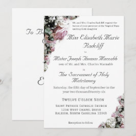 Invitación a la boda católica floral rosa y blanca